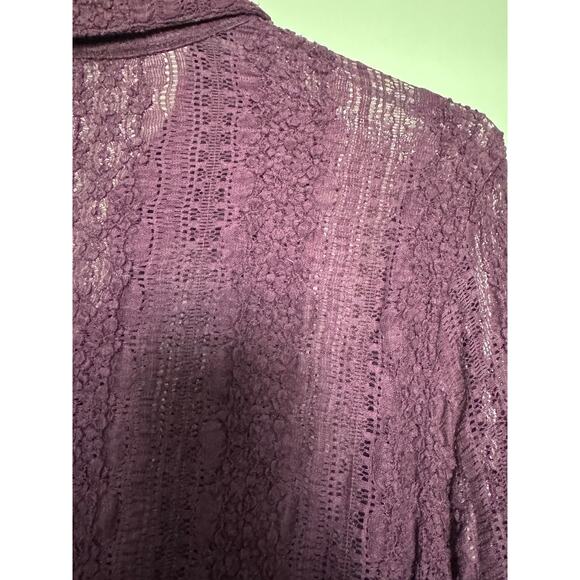 J Jill Lace Top Stretch Purple Button Up Velvet Trim Long Sleeve Sz L Sheer - Picture 7 of 7